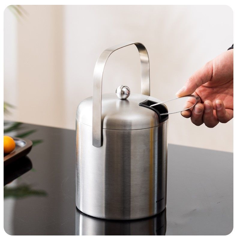Stainless Steel Double-Walled Ice Bucket With Ice Tongs