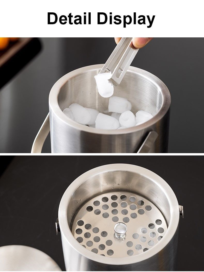 Stainless Steel Double-Walled Ice Bucket With Ice Tongs