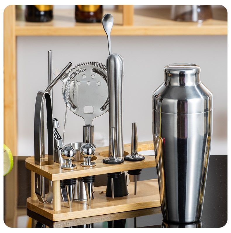 16-Piece Cocktail Shaker Set With Bamboo Stand For Home Bar