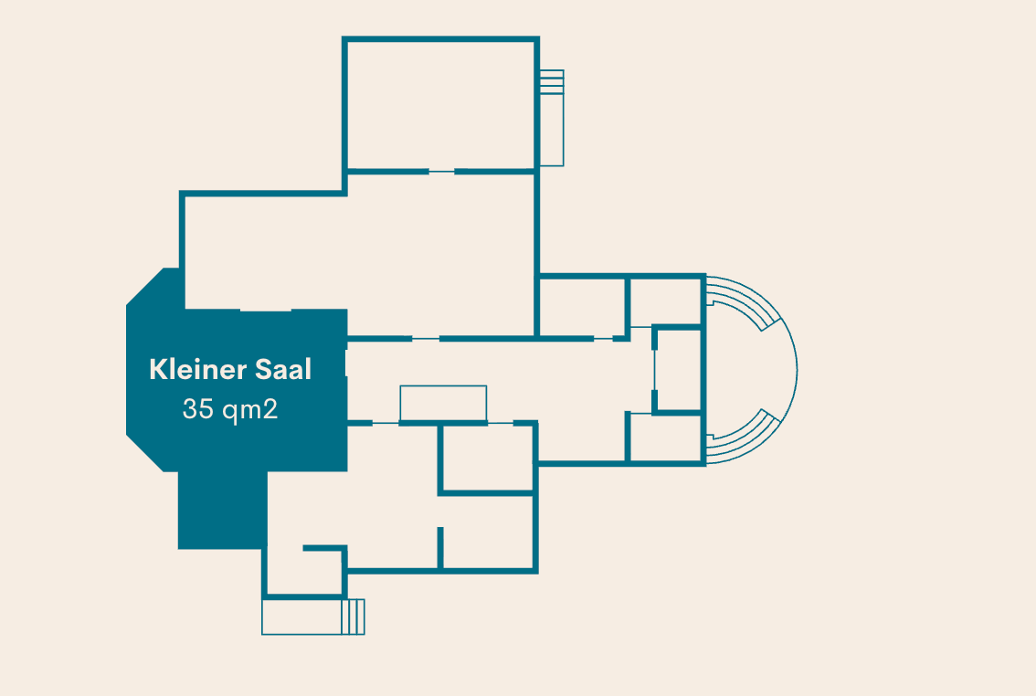 Grundriss der Villa Neupitz mit markiertem Kleinen Saal, 35 Quadratmeter