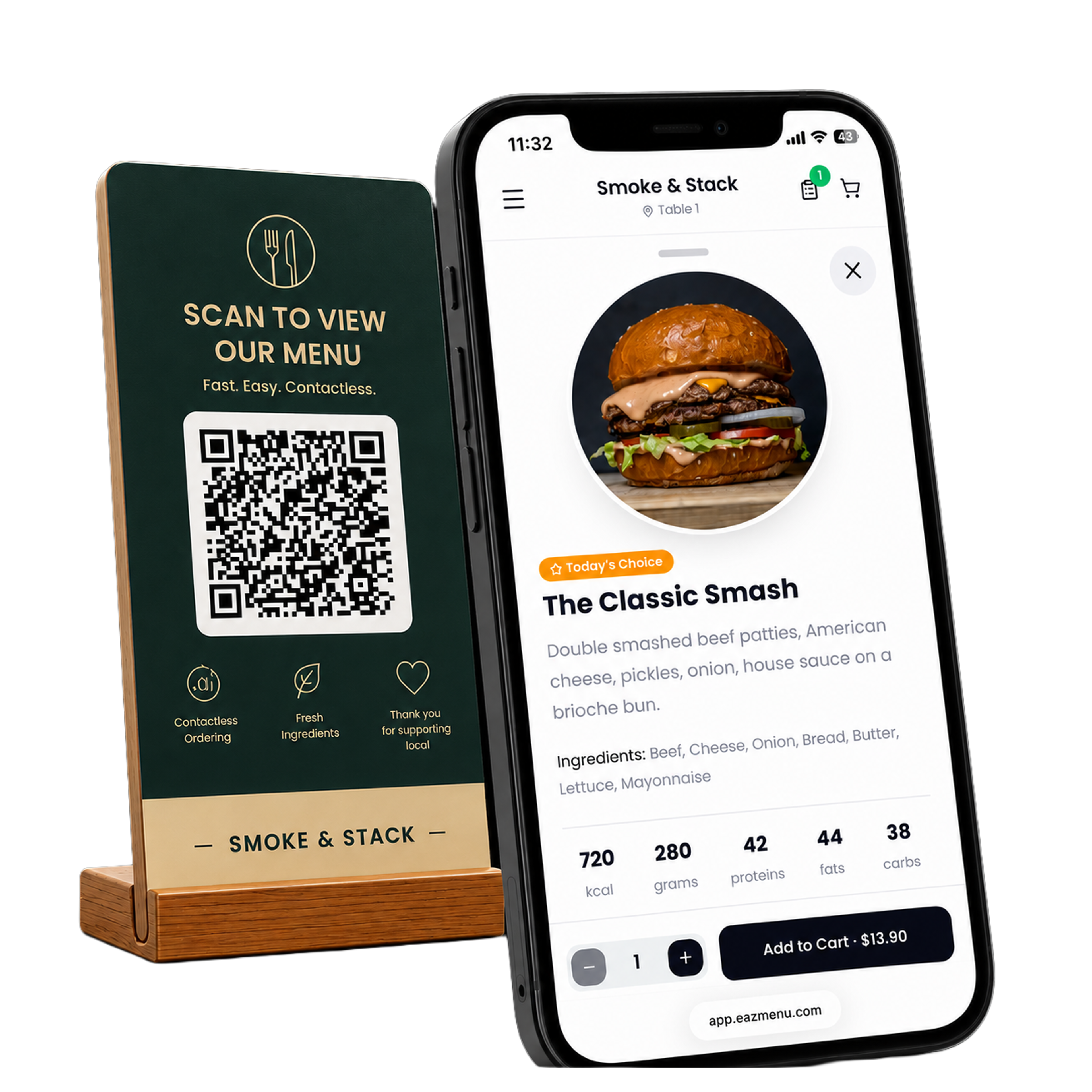 Eazmenu QR code menu displayed on a smartphone
