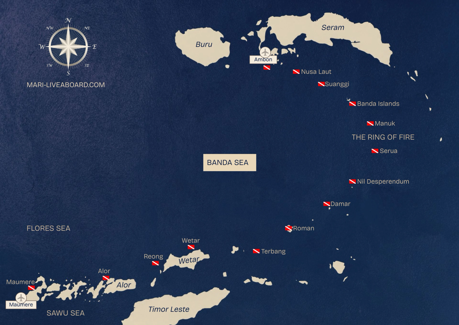 Banda Sea Dive Sites Map