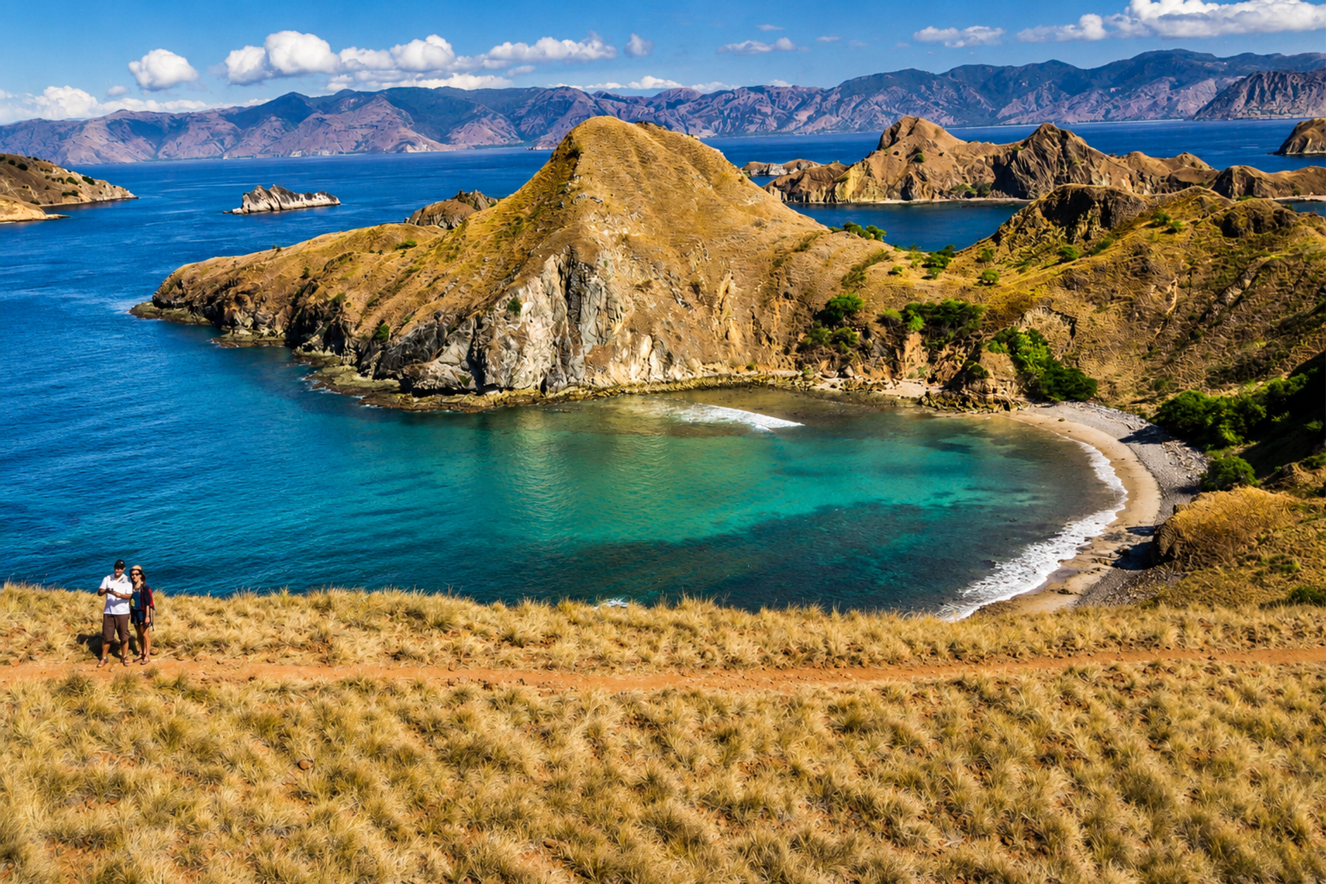 The Padar Island viewpoint above three crescent bays