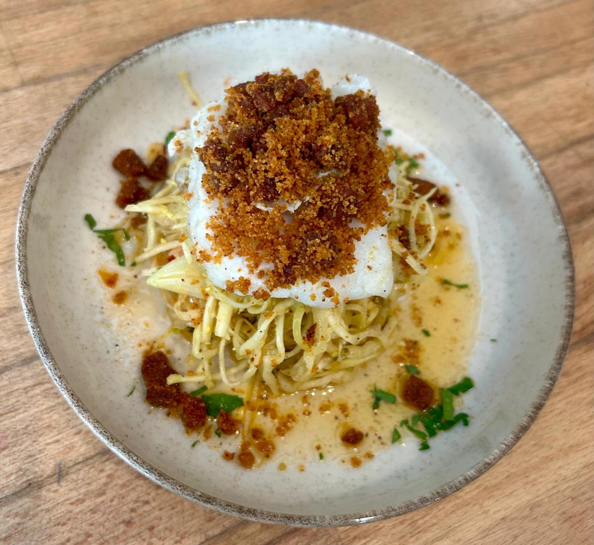 Dos de cabillaud, crumble de chorizo