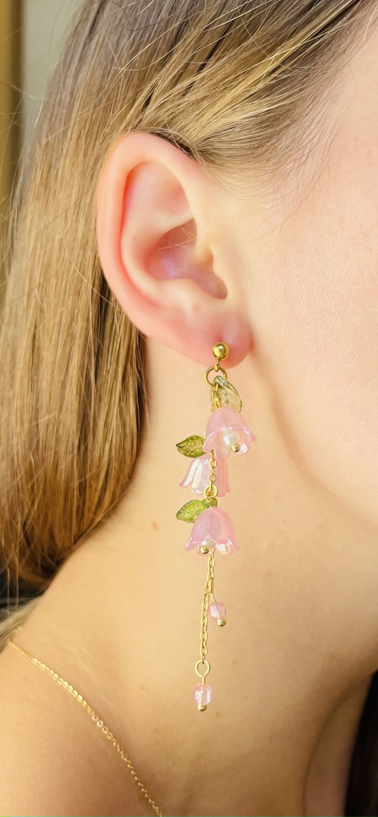 Garden fairy oorbellen roze - goud