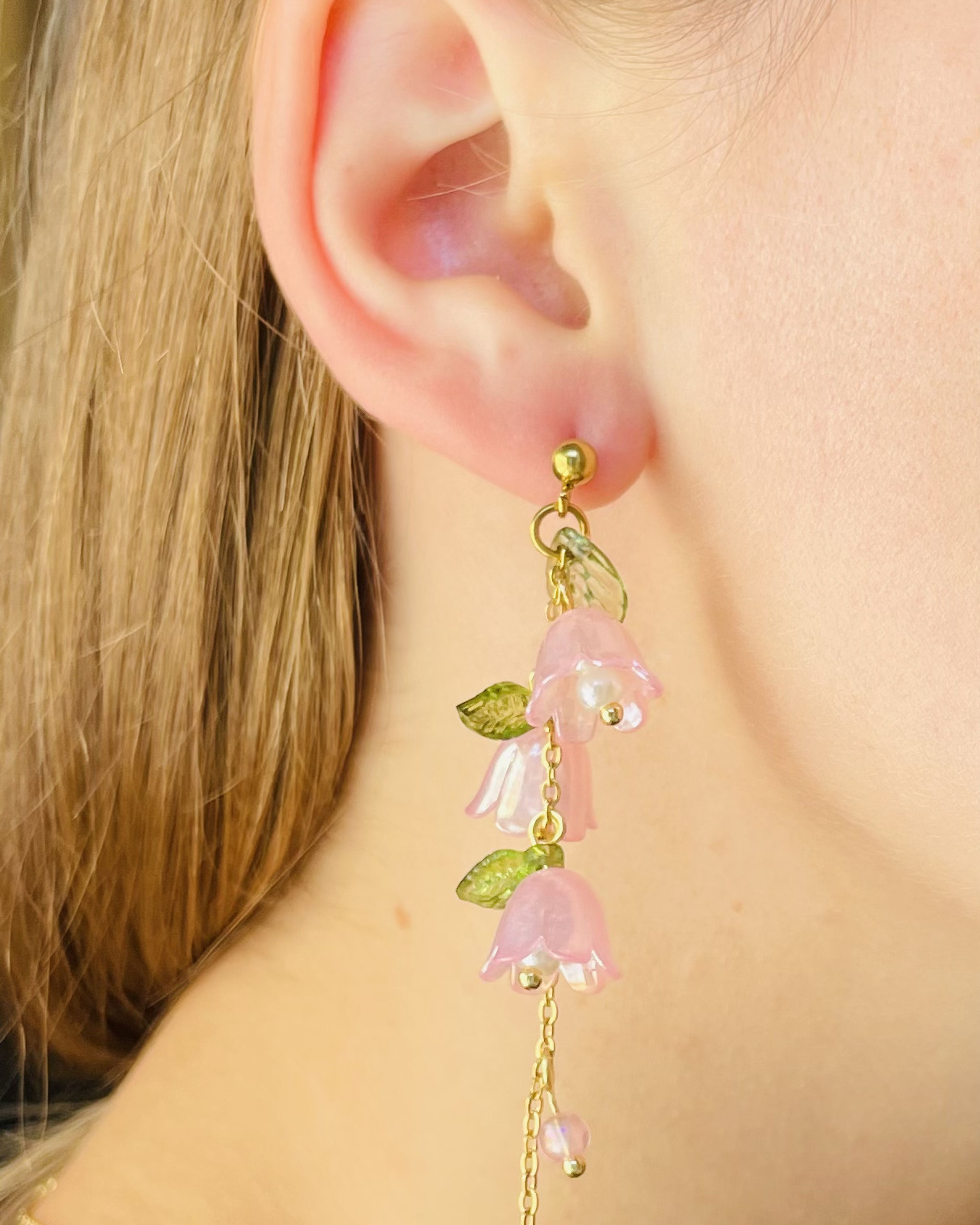 Garden fairy oorbellen roze - goud