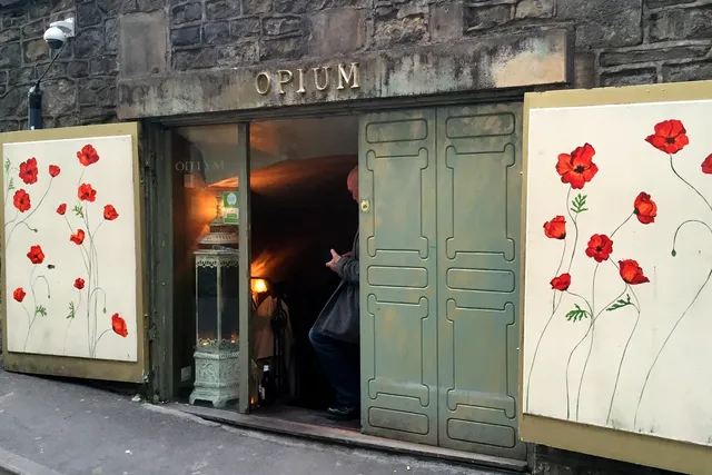 Opium in Bath: Entrance view, to a stylish and atmospheric bar that promises an immersive and unique experience
