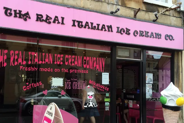 Real Italian Icecream Company in Bath: Front view of a delightful ice cream parlour, tempting visitors with delicious frozen treats