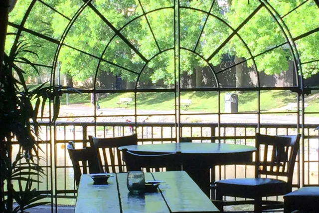Overlooking Avon river from Opa, Bath vault dining area