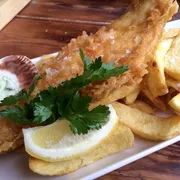 Battered fish and chips at Scallop Shell in Bath