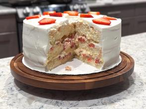 A Cleveland Cassata Cake with a slice cut out