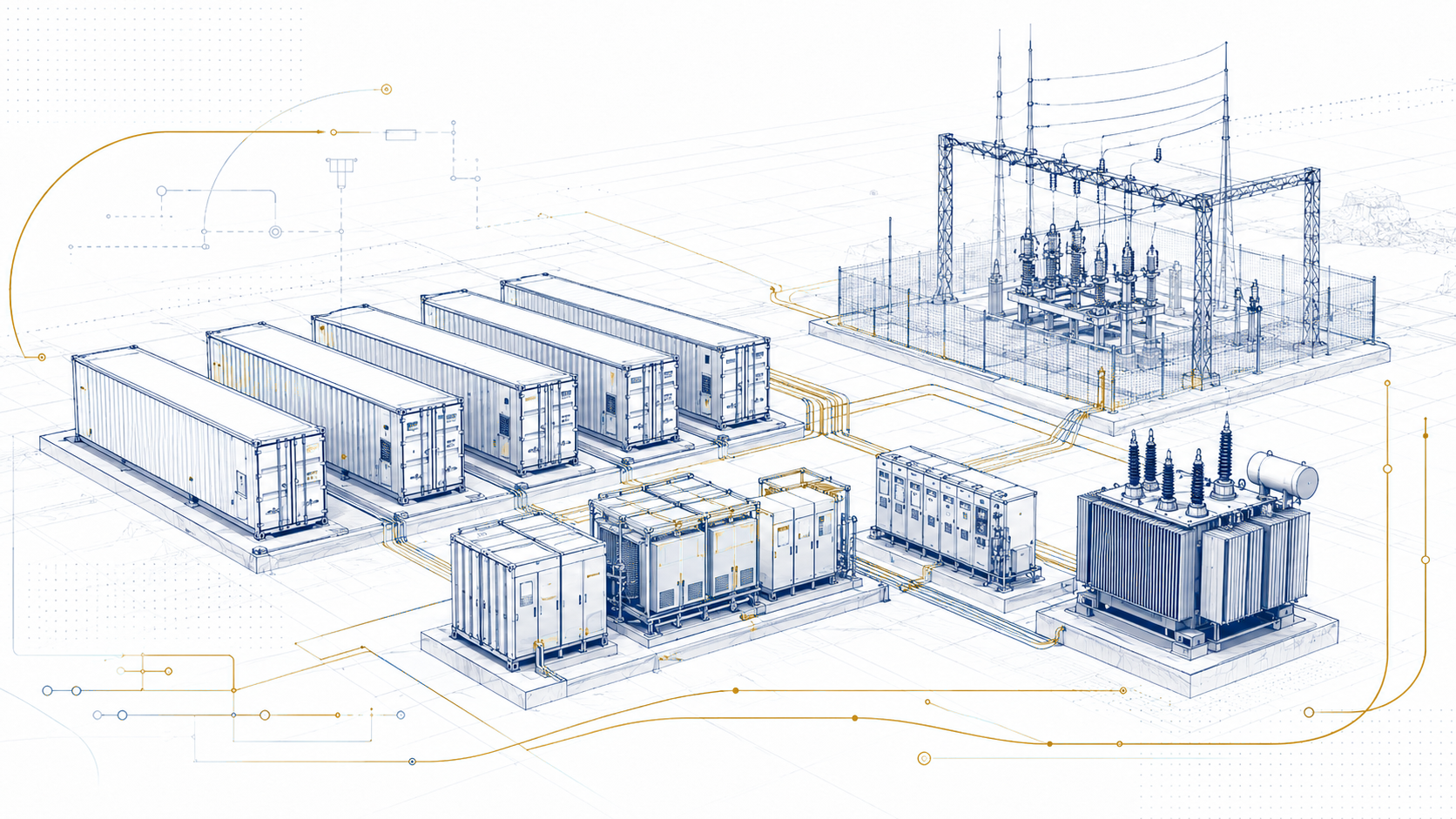 Battery energy storage facility with connecting substation