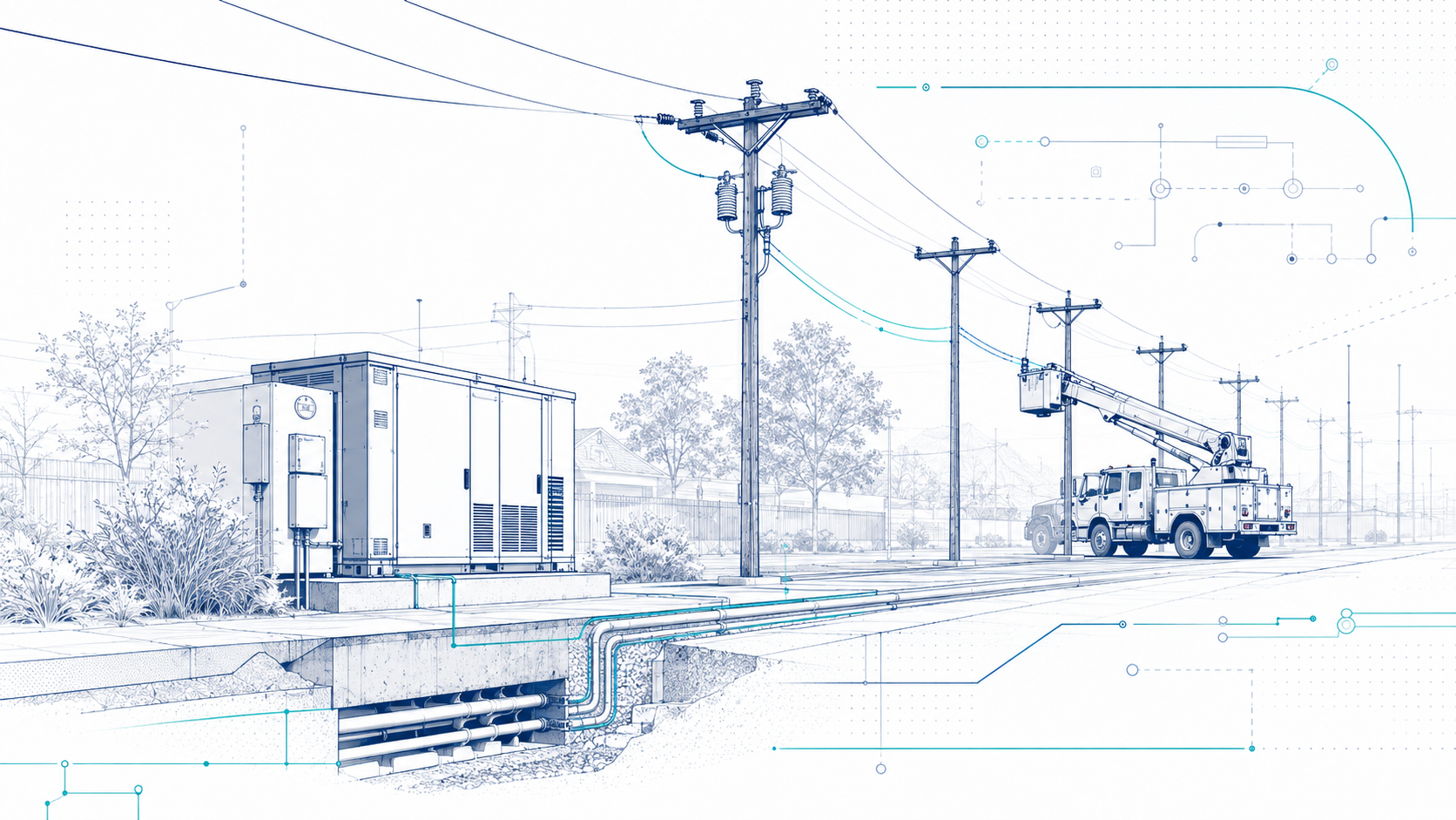 12.47 kV overhead-to-underground transition with pad-mount switchgear
