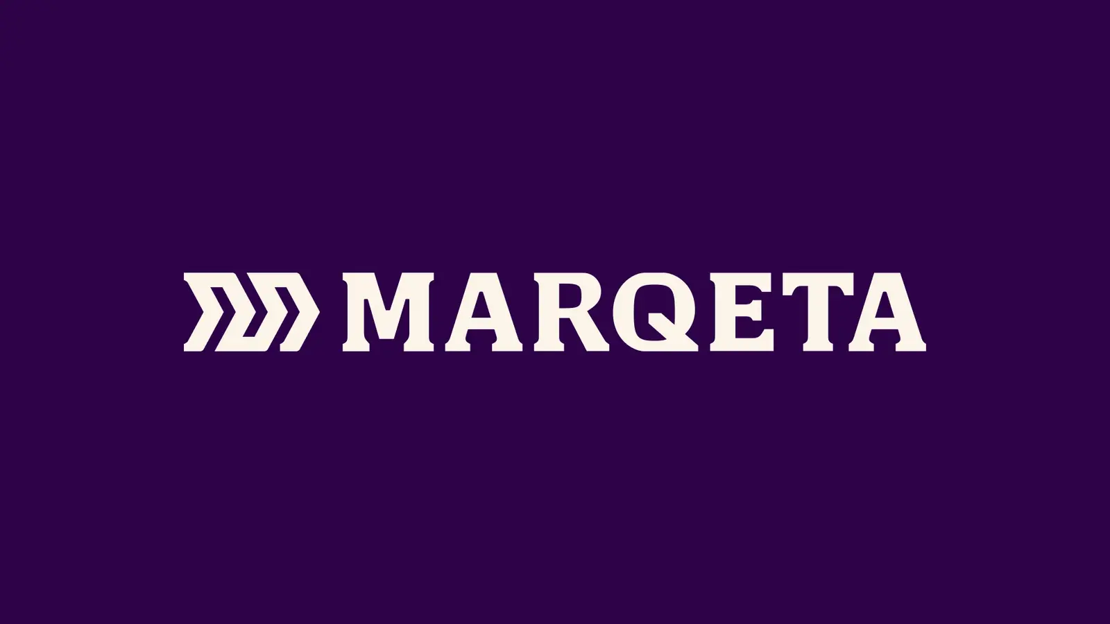 Marqeta logo with a silver dollar coin, credit card, and abstract metallic shapes on a purple background.
