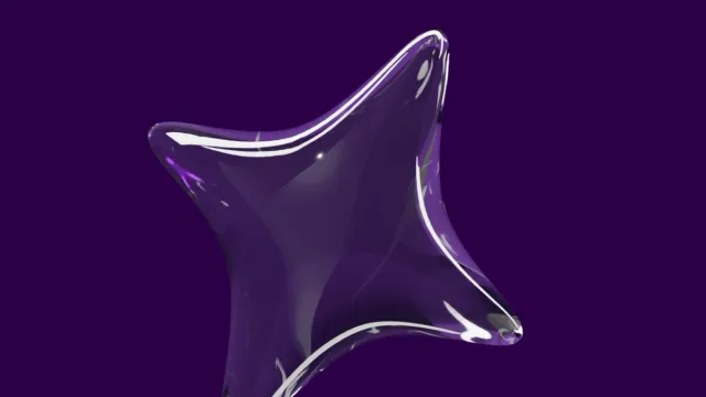 Translucent purple star with glossy highlights on a dark purple background.