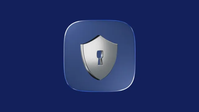 Security icon: a silver shield with a keyhole on a blue rounded square.