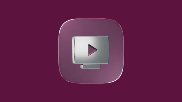Glossy purple icon with a silver monitor and play button.