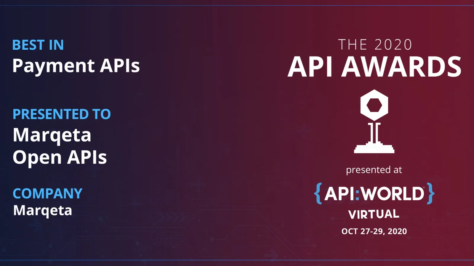 Marqeta wins “Best in Payments APIs” at the 2020 API Awards