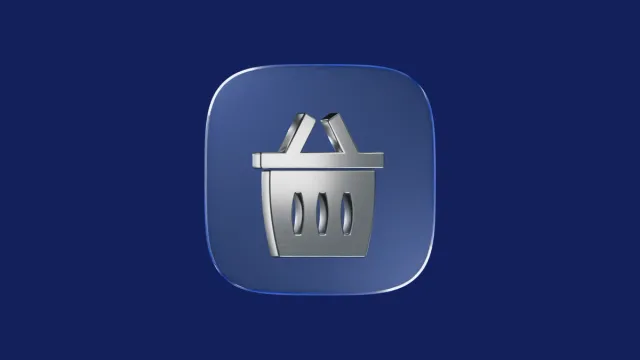 3D metallic shopping basket icon.