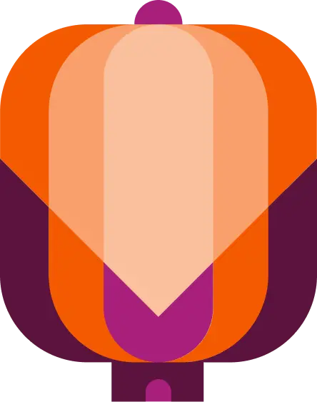 Stylized orange and purple lantern.