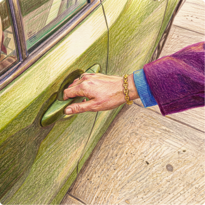 A person opening the door of a rideshare car.