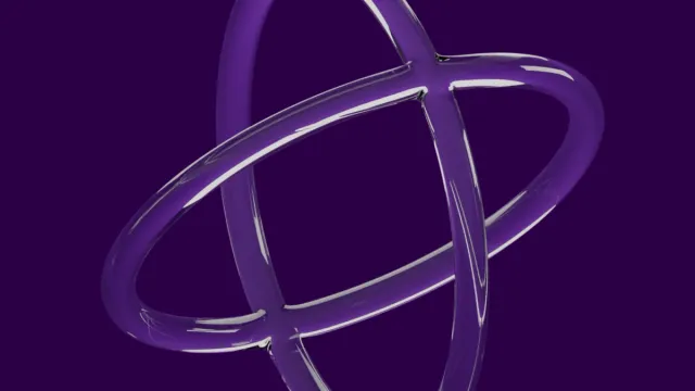 Two glossy purple rings intertwined on a dark purple background.