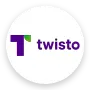 Twisto logo, featuring a purple T with a green accent and the word 'twisto'.