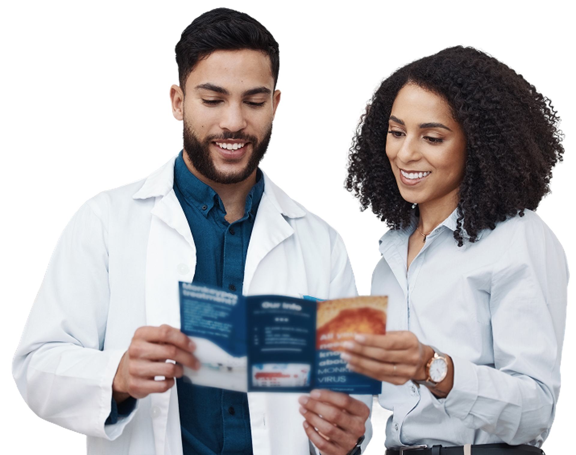 Patient looking at brochure with doctor