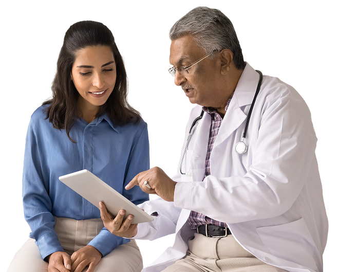 Patient and doctor with tablet