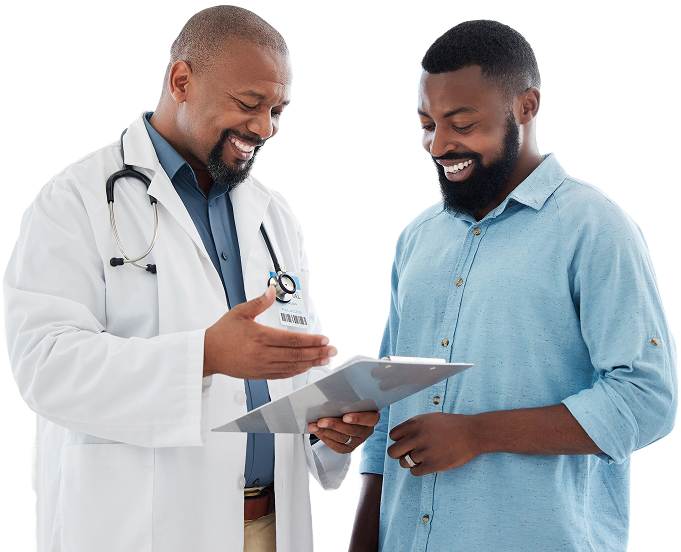 Doctor and patient happy with positive diagnostic