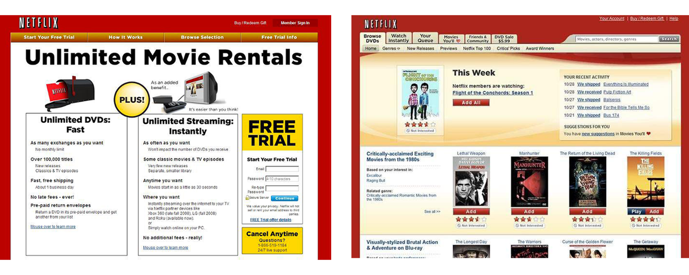 Humble beginnings: this wasn’t even the first iteration of Netflix’s public website.