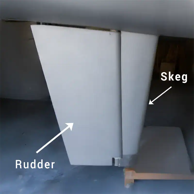 Antares skeg and rudder detail showing protected underwater gear