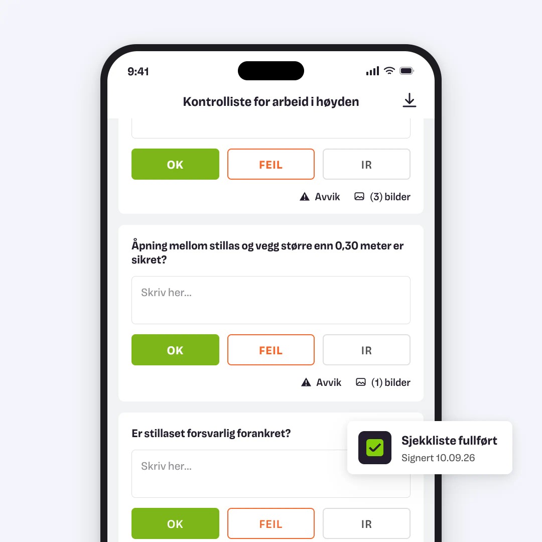 Utfylling av sjekkliste i Svenn-appen