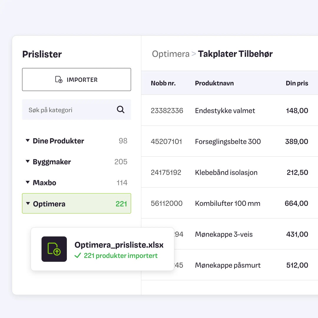 Prislister i Svenn Kalkulasjon