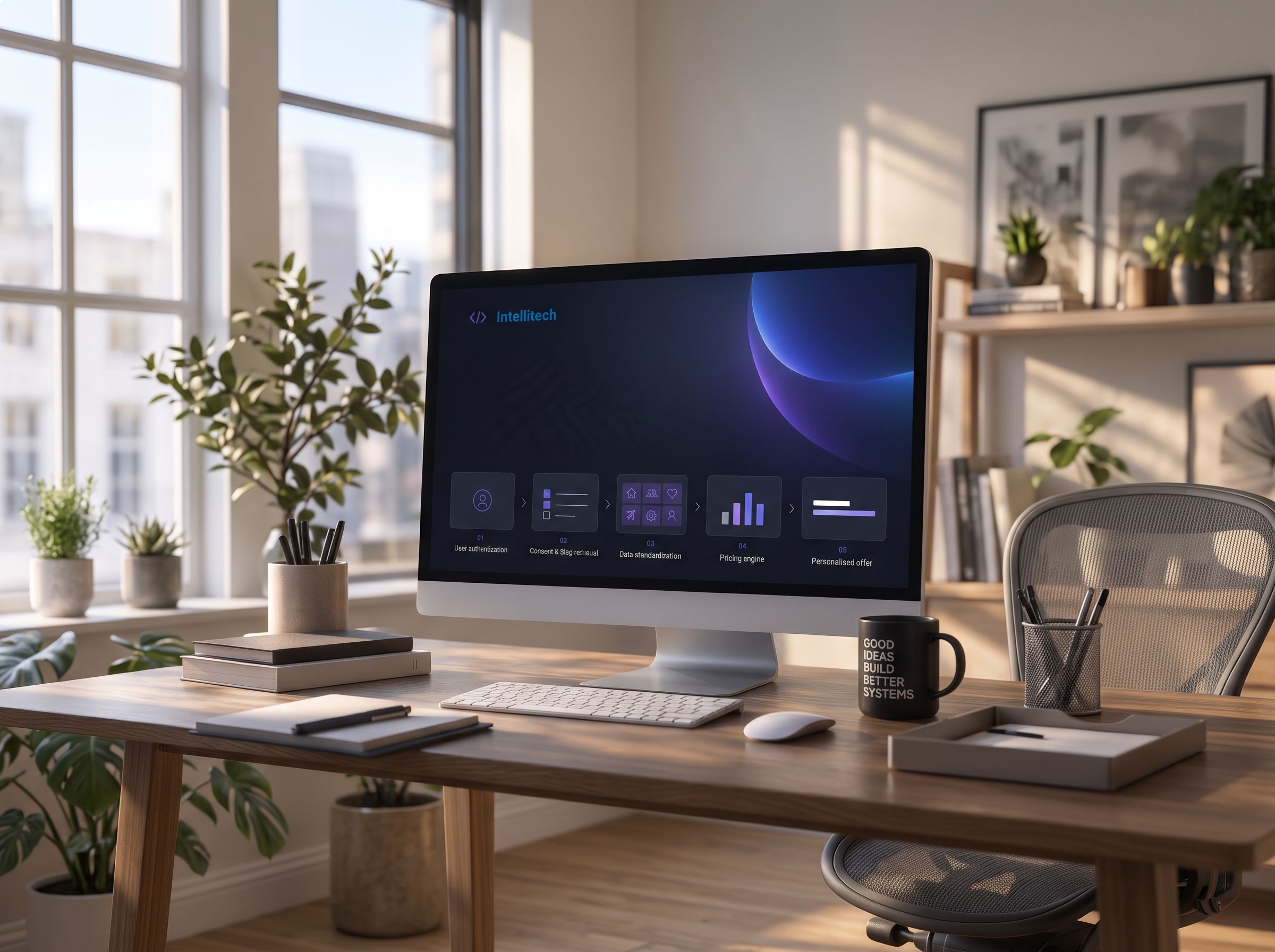 Desktop monitor showing Intellitech’s data-sharing steps