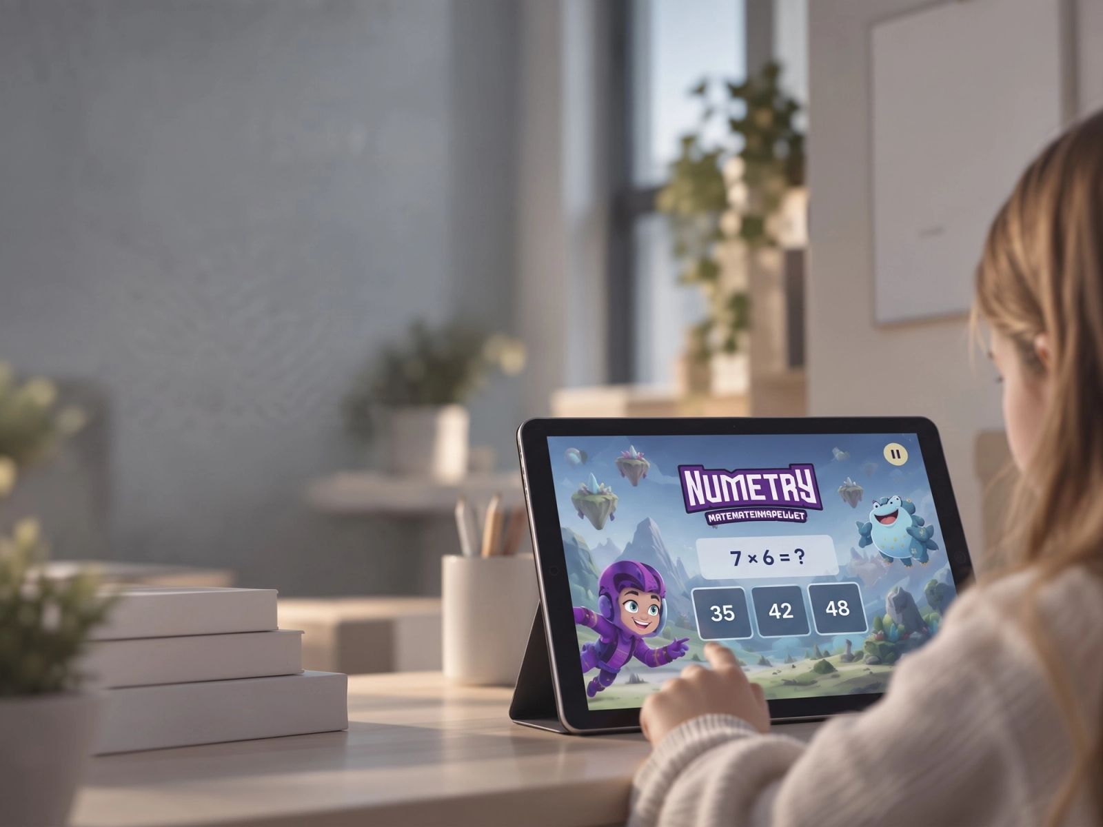 Child playing the Numetry maths game on a tablet