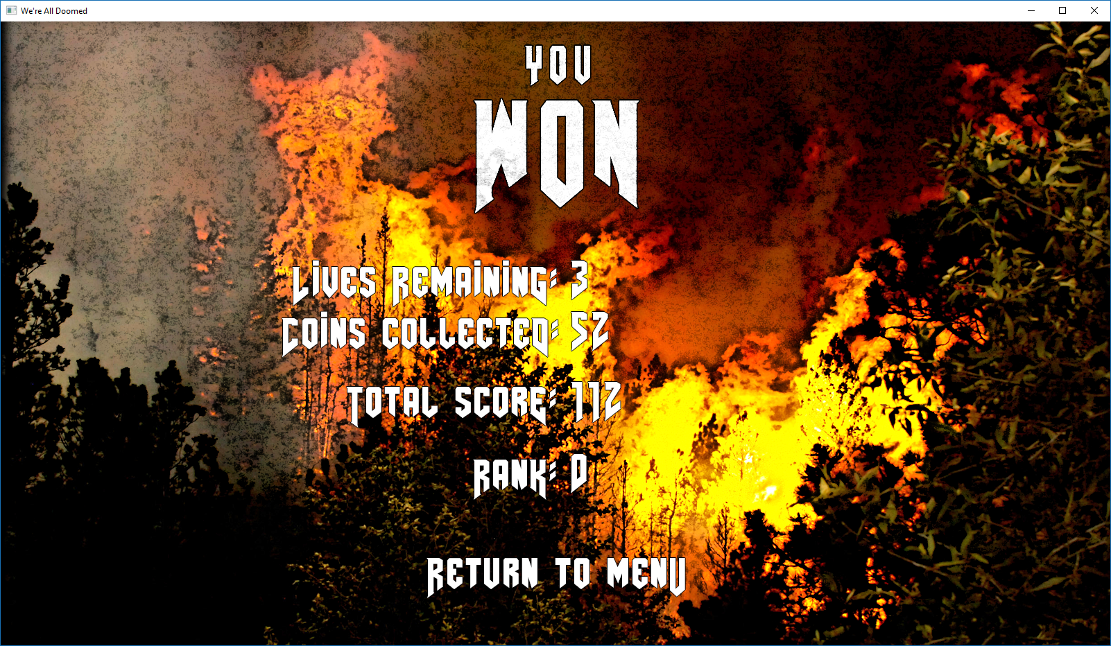 End game screen which displays your score and gives you a rank