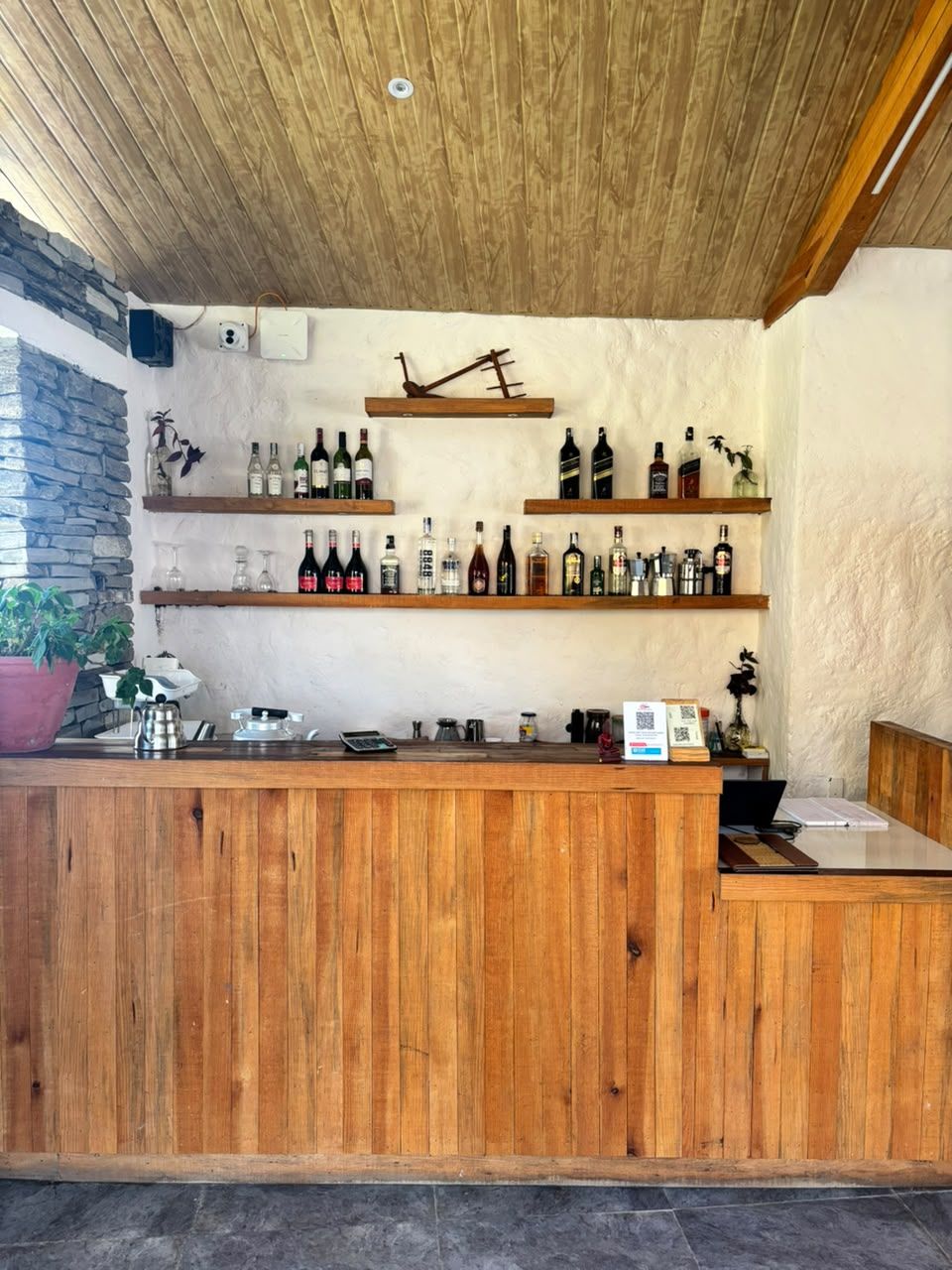The café's wooden counter