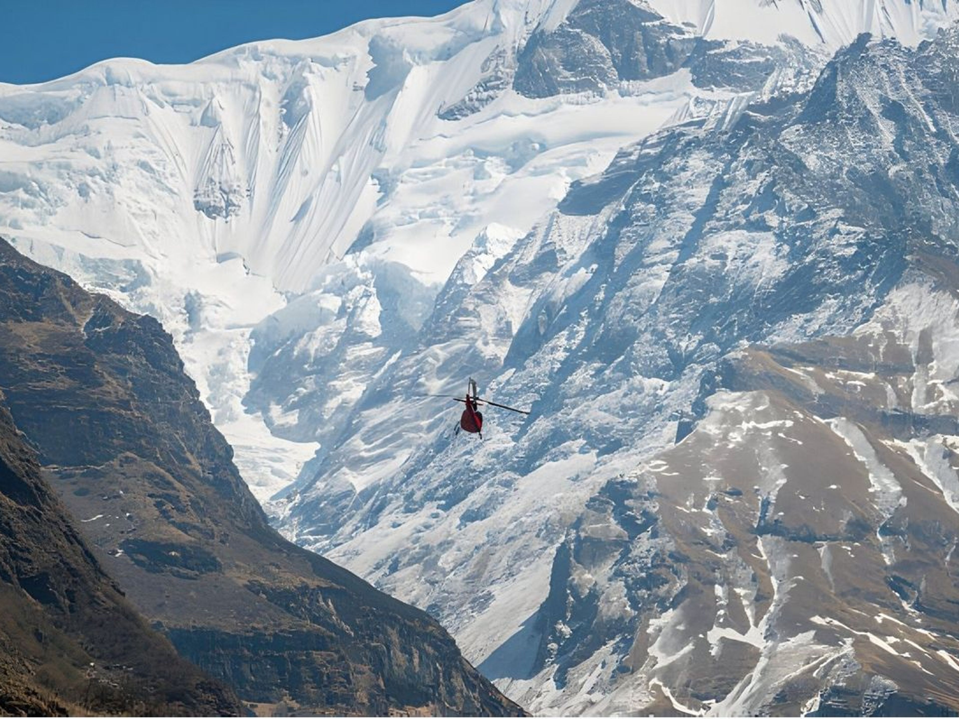 helicopter on the way to the Annapurna Base Camp