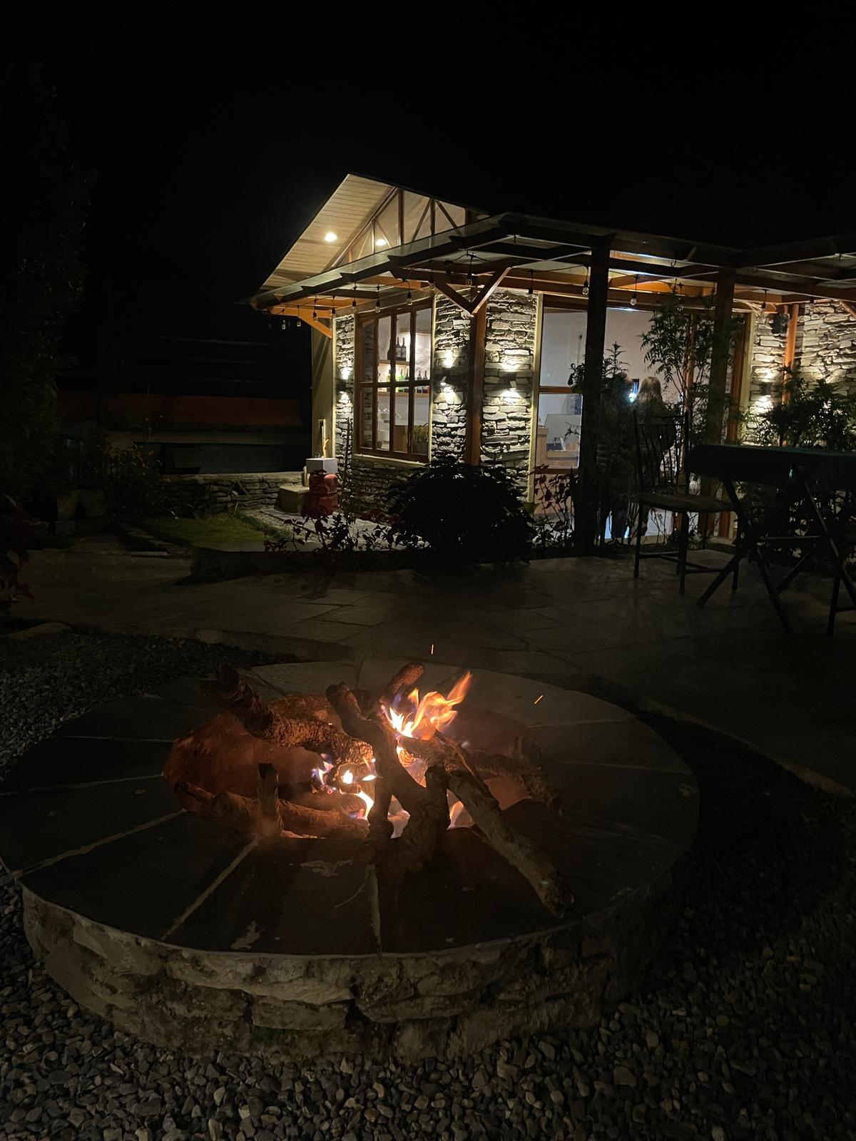 Outdoor fire pit in the evening