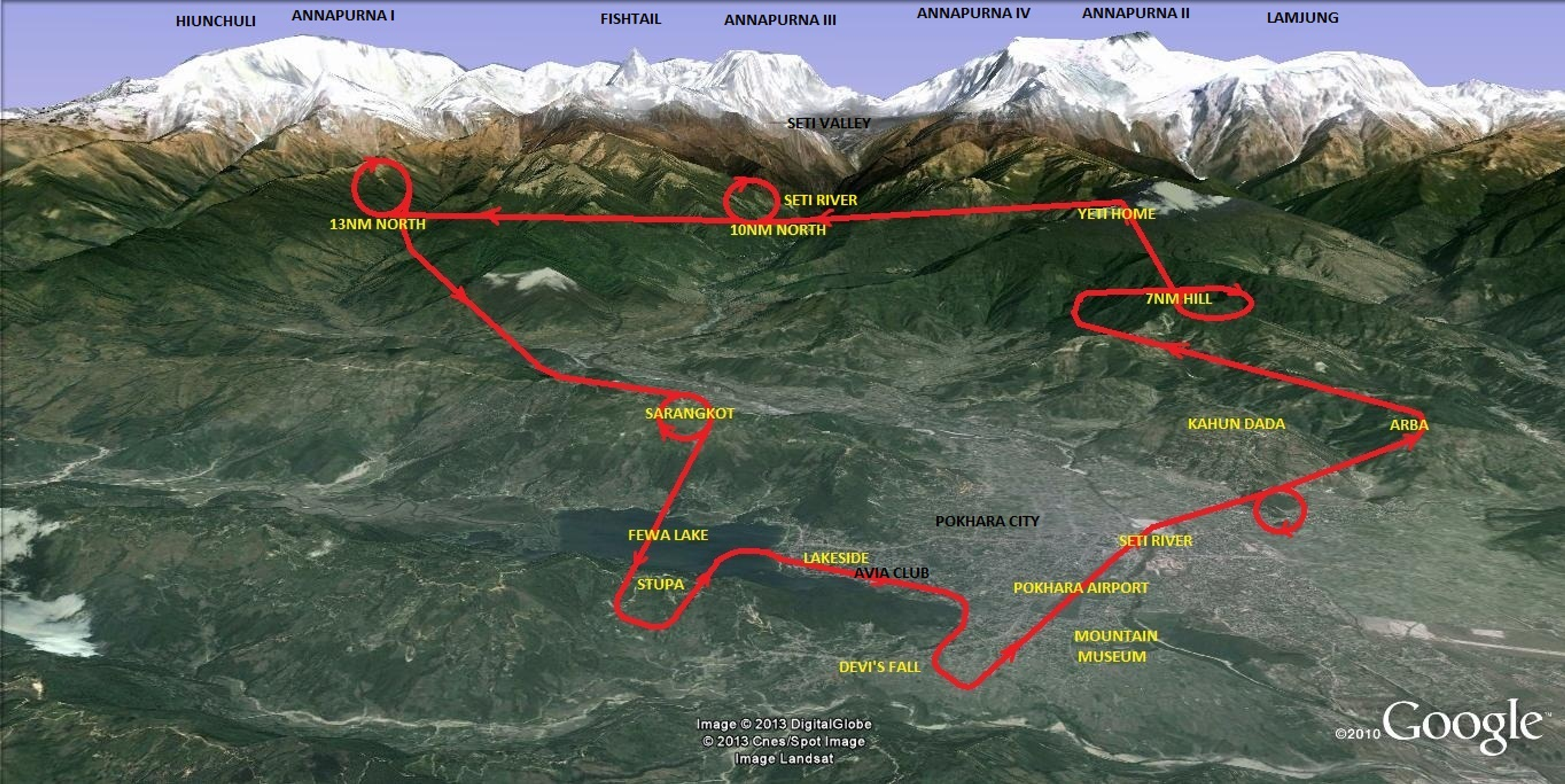 Map of the 60-minute route up to Machhapuchhre