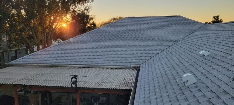 Re-roof after photo: completed roof replacement with the new roof surface installed, view 1 of 4
