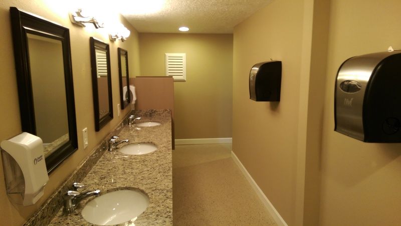 Pool house bathroom remodel after photo: the remodeled pool house bathroom finished, view 1 of 2