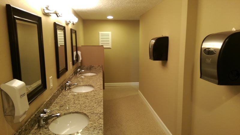 Pool house bathroom remodel after photo: the remodeled pool house bathroom finished, view 1 of 2