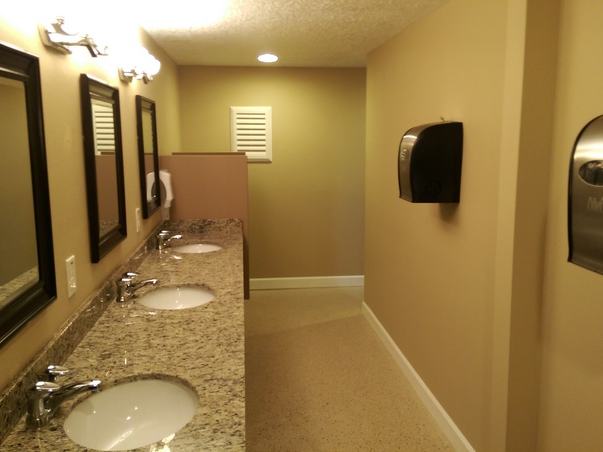 Pool house bathroom remodel after photo: the remodeled pool house bathroom finished, view 1 of 2