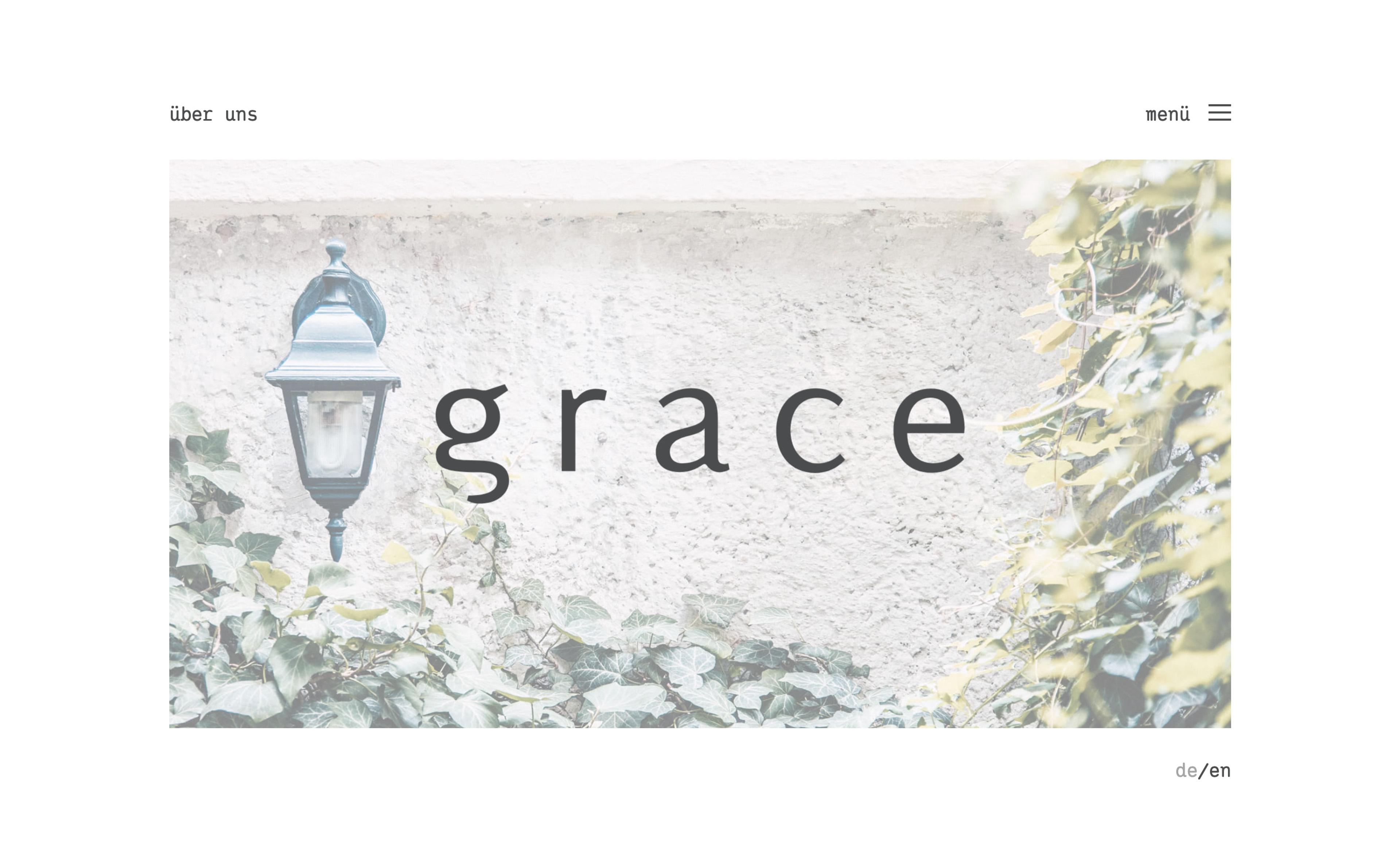 "website for Grace Restaurant in Vienna, with photo of garden"