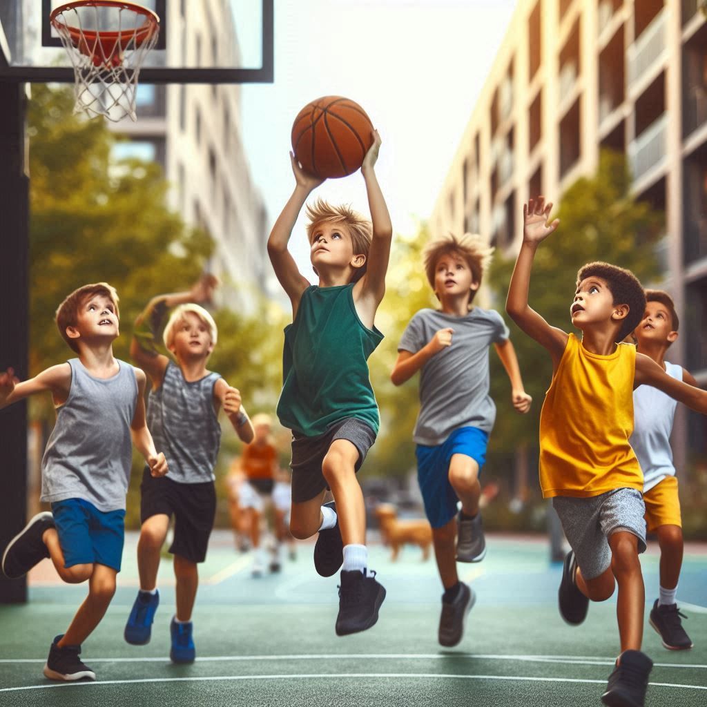 Crianças no basquete