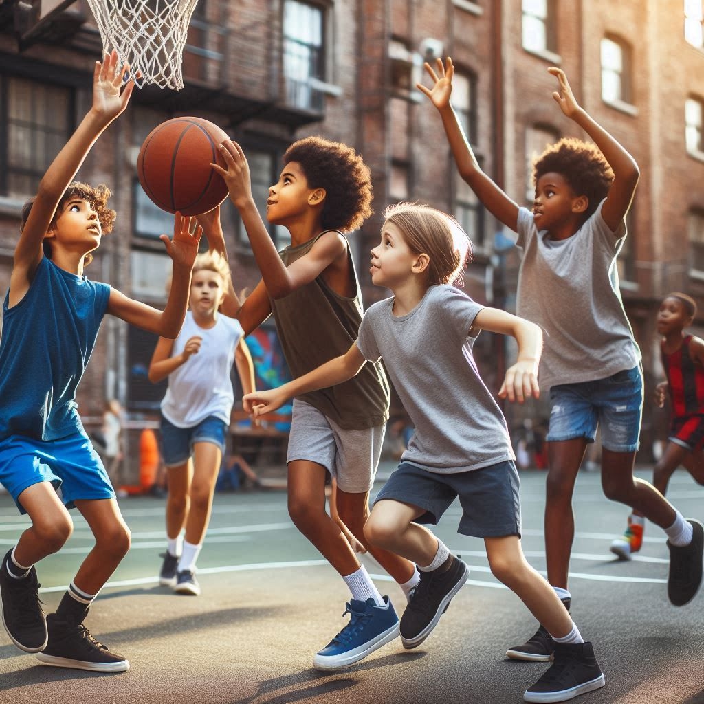 Crianças no basquete