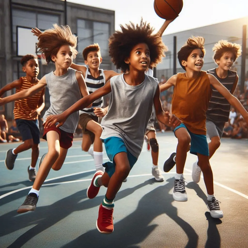Crianças no basquete