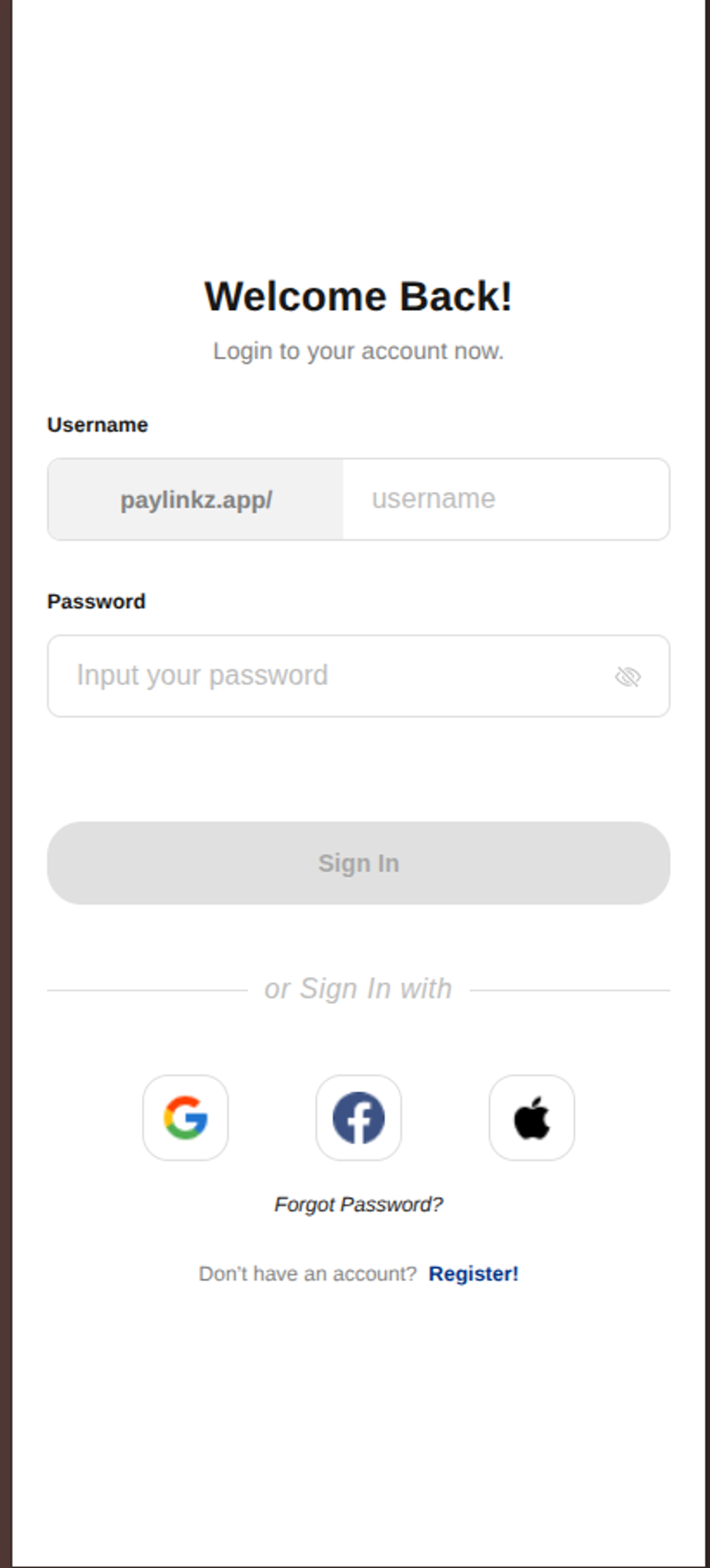 Login — Mobile app sign-in with username and social login